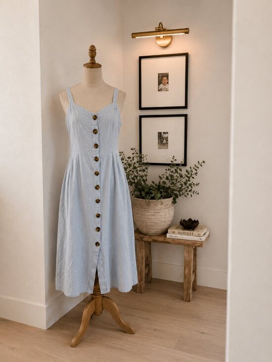 Studio 94 Dresses & Skirts - Studio 94 L/XL Ladies Light Blue Cotton Dress Button Down Front